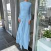 2025 Autumn/Winter European & American Style Solid Color Dress with Decorative Ring Buckle and Tie-Up Design
