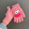 Vtipné kreslené pletené rukavice Roztomilé velké oči Teplé rukavice Zimní žebrované rukavice s dotykovou obrazovkou na řízení, dojíždění, cyklistiku, každodenní pochůzky