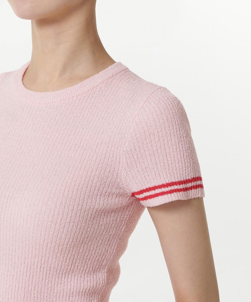 MUSINSA STANDARD WOMAN Women'S Ribbed Mini Boucle Tipping Short Sleeve Knit [Pink]