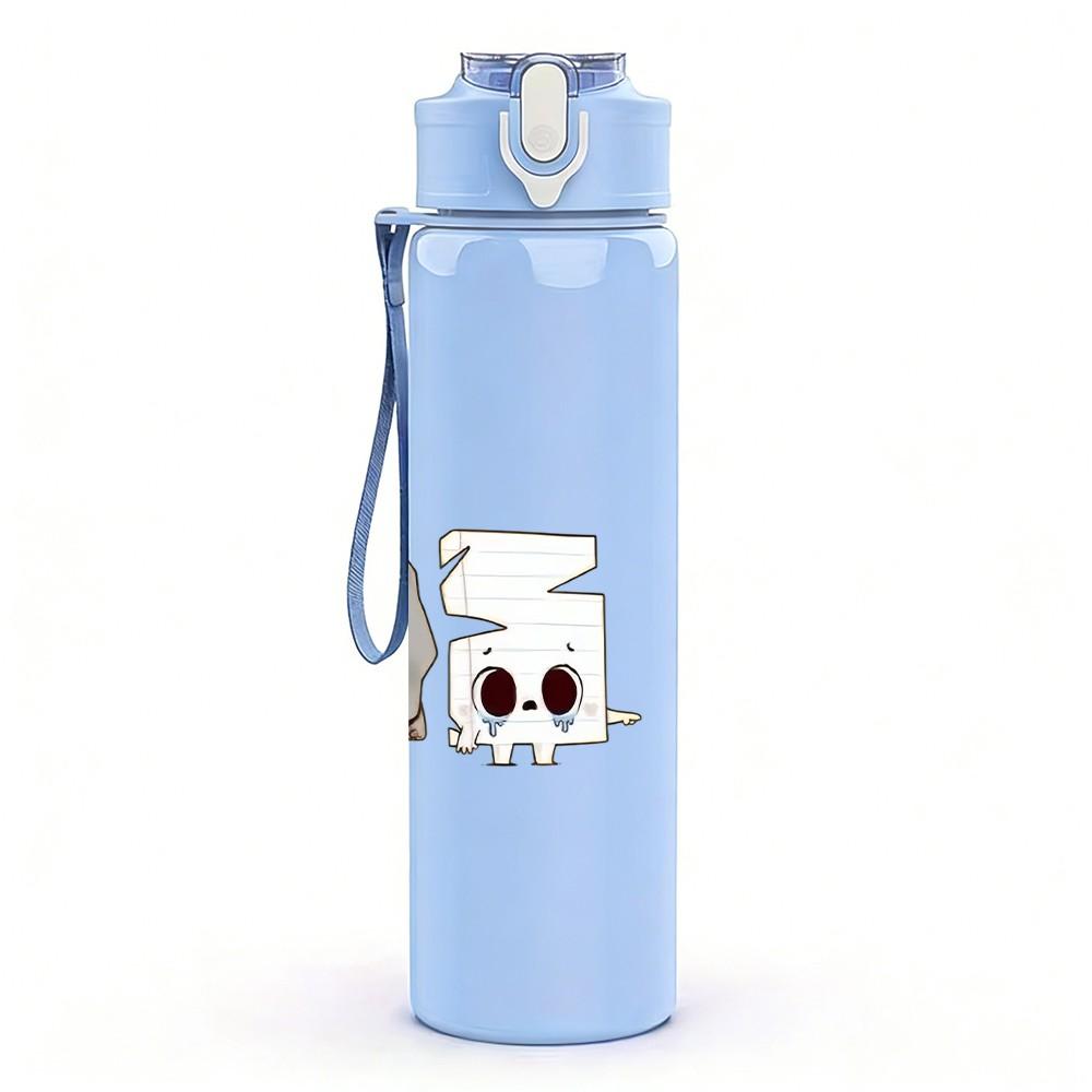 1PC Ghost Scissors Craft Cute Cartoon Print 750ml Color Plastic Sports Water Bottle Leakproof Flip Straw Lid Suitable for Sports Office Home Use