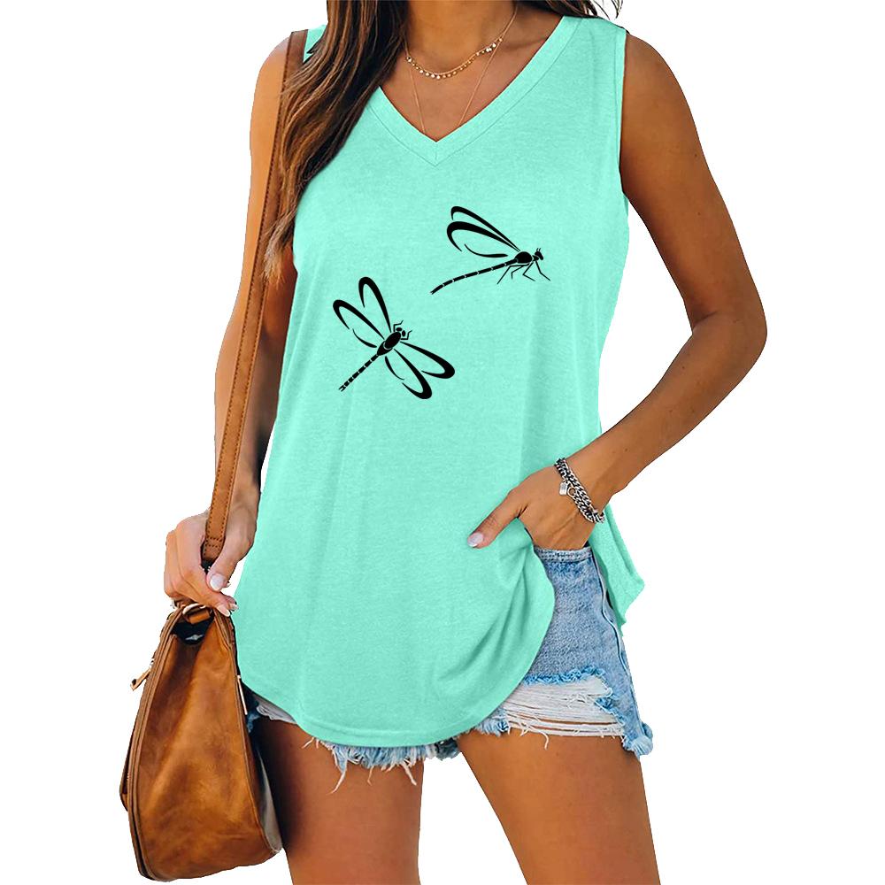 Women Fashion V-neck Sleeveless T-shirt Women Casual Loose Tank Top