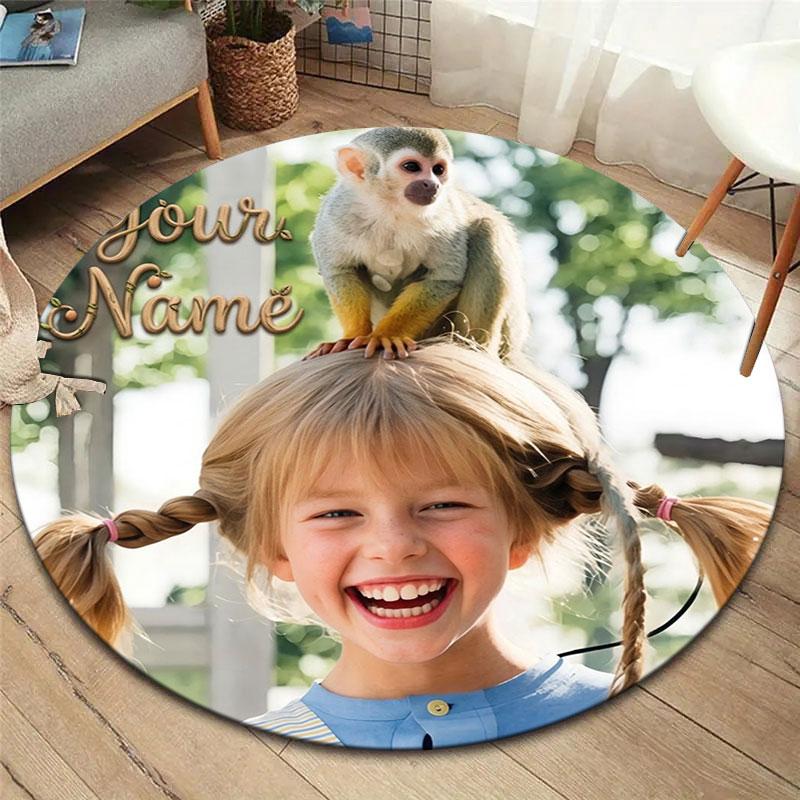 Pippi Longstocking Custom Name Round Area Rug,Carpet Rug for Living Room Bedroom Sofa Playroom Decor,Non-slip Floor Mat