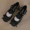 Fashion Ladies Flat Shoes 2025 Summer Fashion Rivets Casual Women Ballet Flats Bow Soft Soled Slip On Flats Ankle Strap Women Shoes