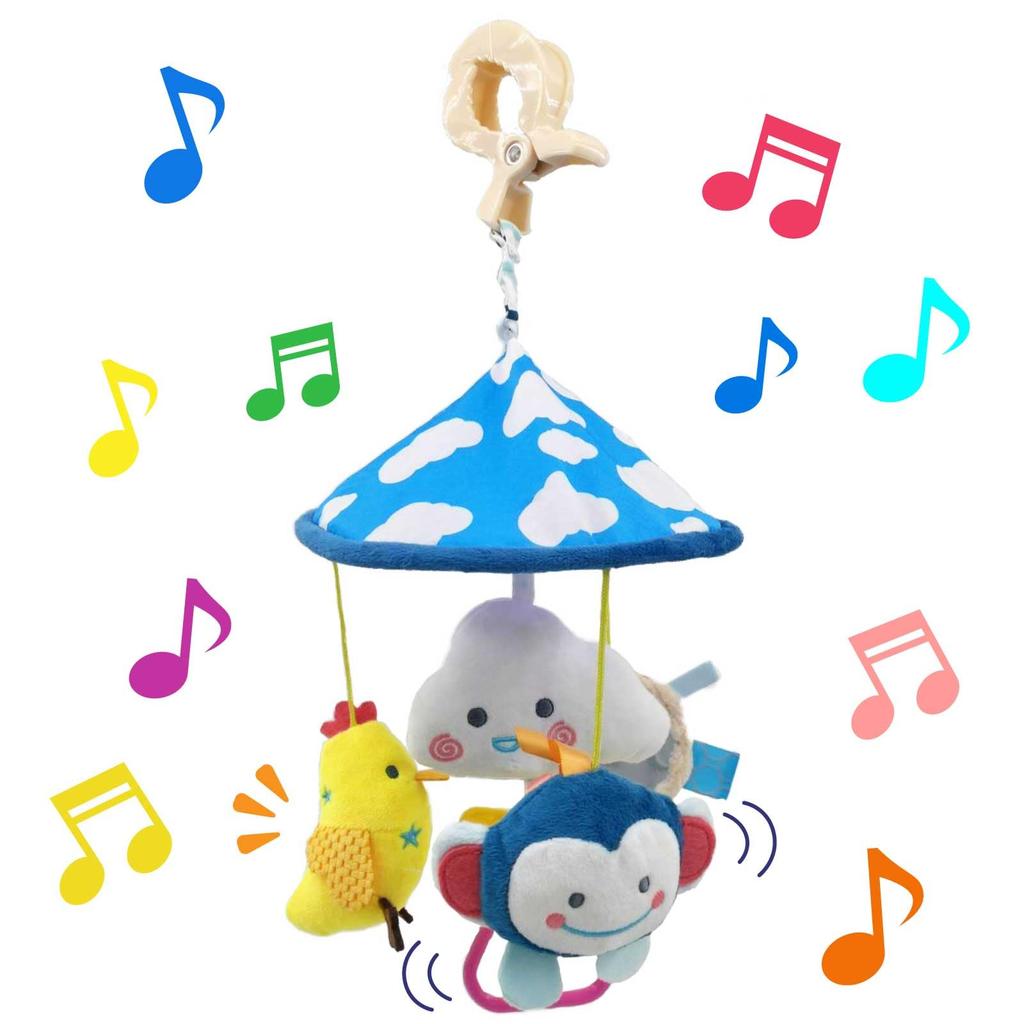 Smiim Baby Stroller, Merry-go-round, Bed, Baby Toy, Car with Rattle, Car Seat, Perfect for Outings, Birthday Gift for Ages 0-1 (Light Blue)