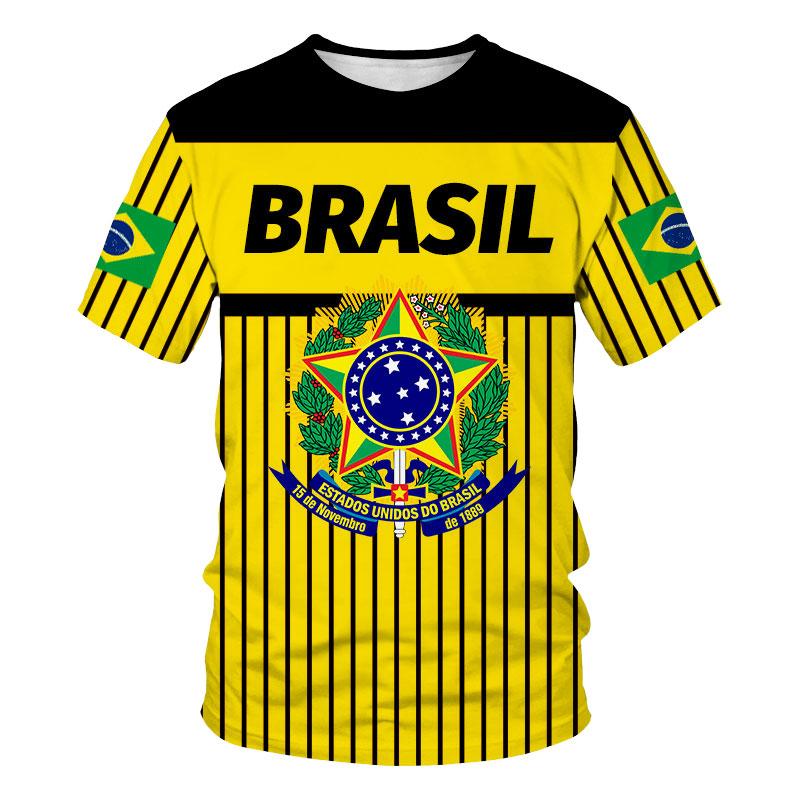Tshirts 3D Print Brazil Flag National Emblem Summer T Shirt Fashion Kids Casual Boys Girls Round Neck Tshirt Tops Tee Clothes
