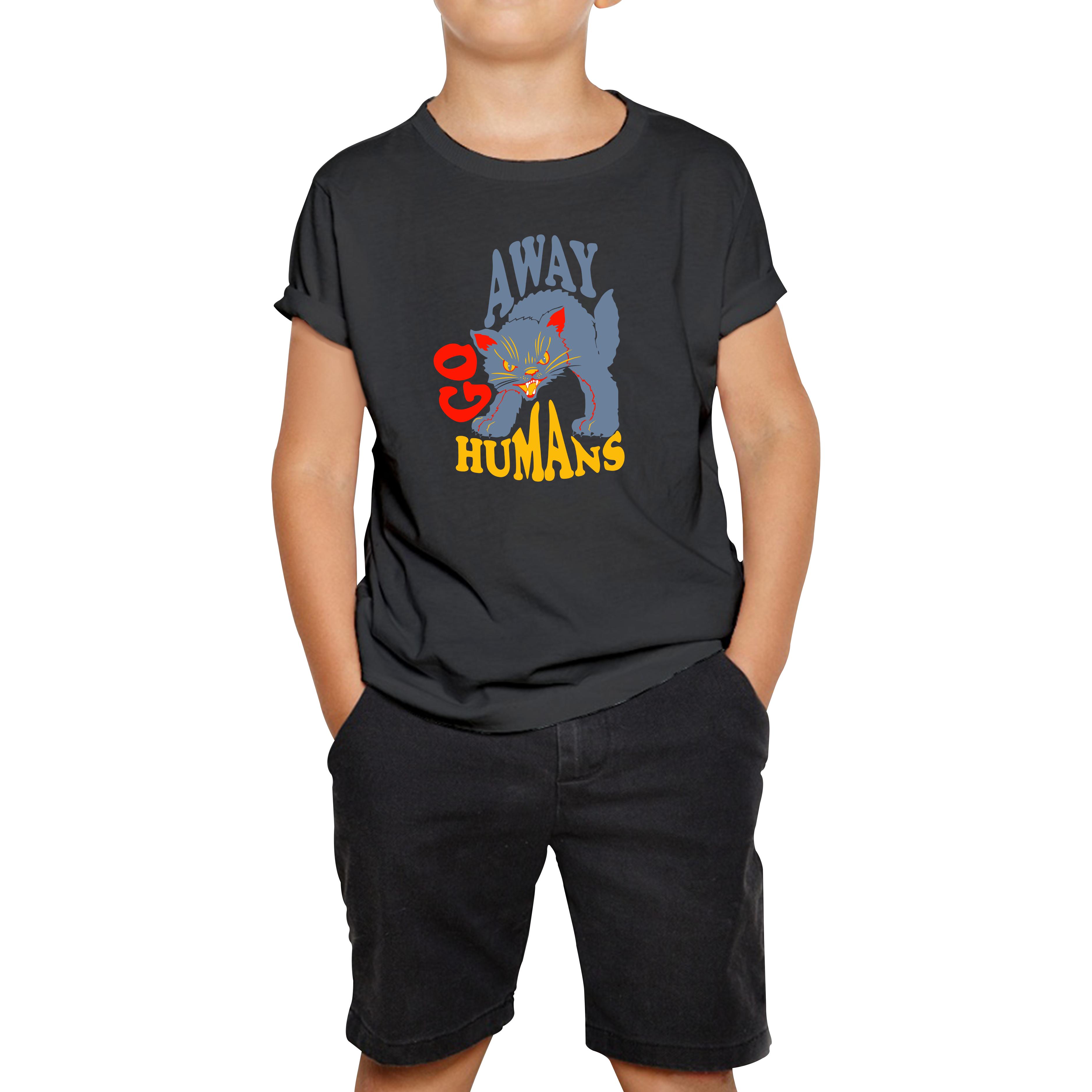 

Go Away Humans Cat Halloween Horror Spooky Scary Costume Kids Tee 100