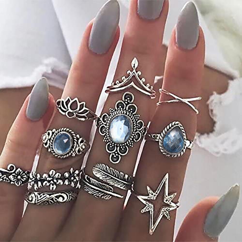Trendy New Bohemian Women's Rings Set Vintage Antique Laides Retro Fingers Accessories anillos mujer Retro bague femme