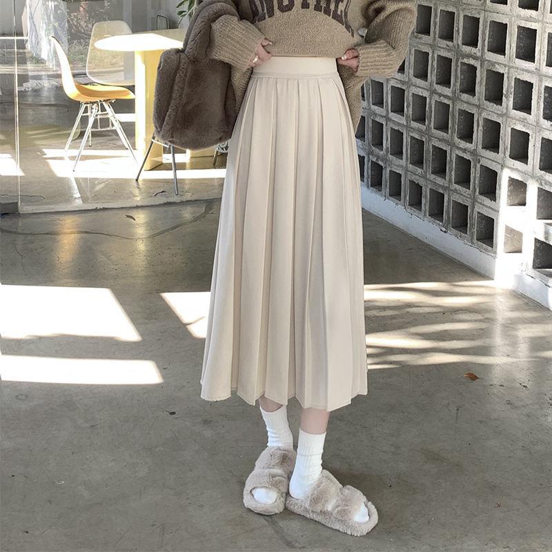 FiveFive Women Korean Style Long Black Skirt Women's Pleated Skirt Long Skirts for Women Fashion A-LINE Skirt