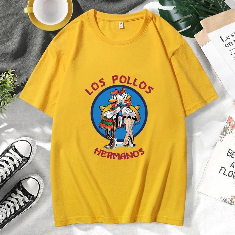 LOS POLLOS Hermanos Morsom Trykket T-skjorte Herre Mote Casual Kortermet Sommer Bomull Pustende T-skjorte Kyllingbrødre Tee