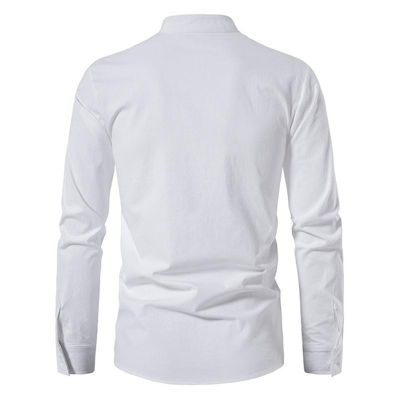 Chemise Henley en coton pour homme, à manches longues, décontractée, avec col montant et cordon de serrage.