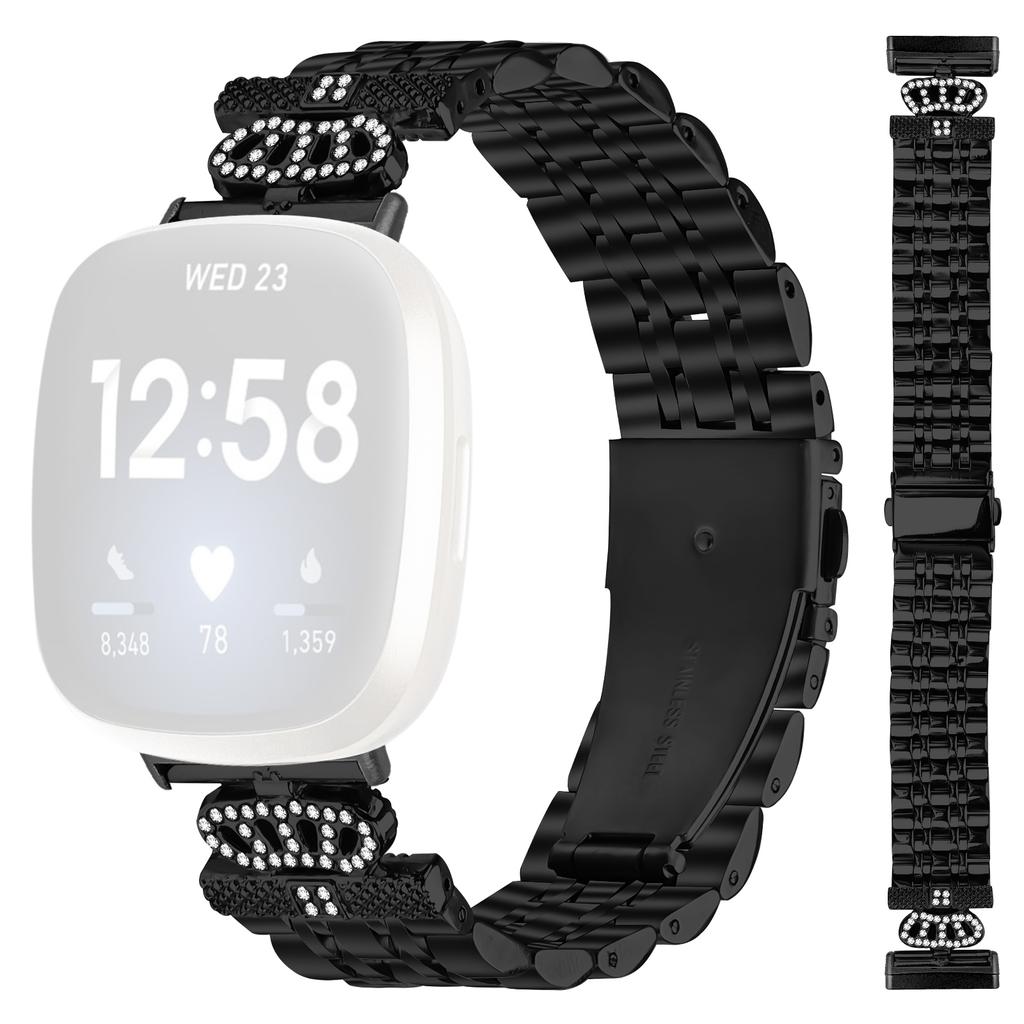 For Fitbit Versa 4/Sense 2 Watch Band 7-Bead Rhinestone Crown Stainless Steel Strap
