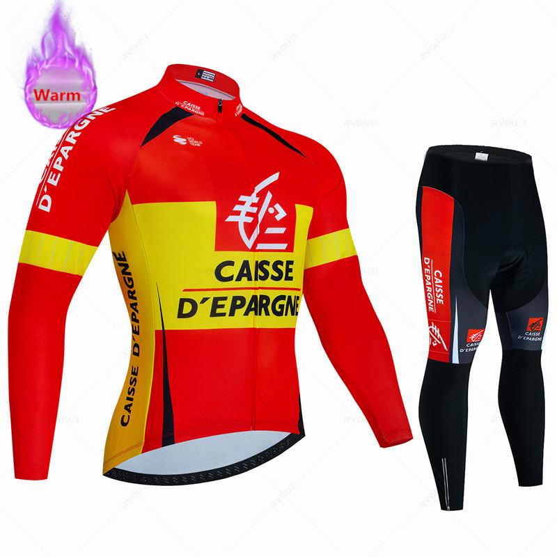 2026 Caisse D'Épargne Winter Thermal Fleece Cycling Jersey Set Team Bike Suit Mountian Bicycle Clothing Ropa Maillot Ciclismo Hombre