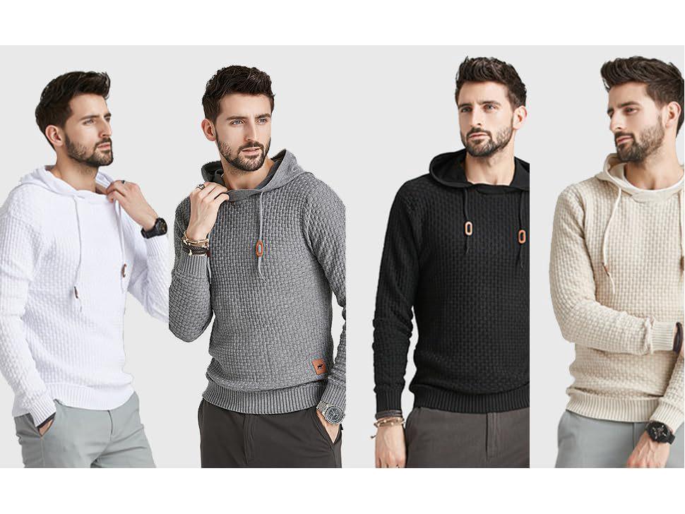 Zaitun Men's Long Sleeve Knitted Hooded Sweatshirt