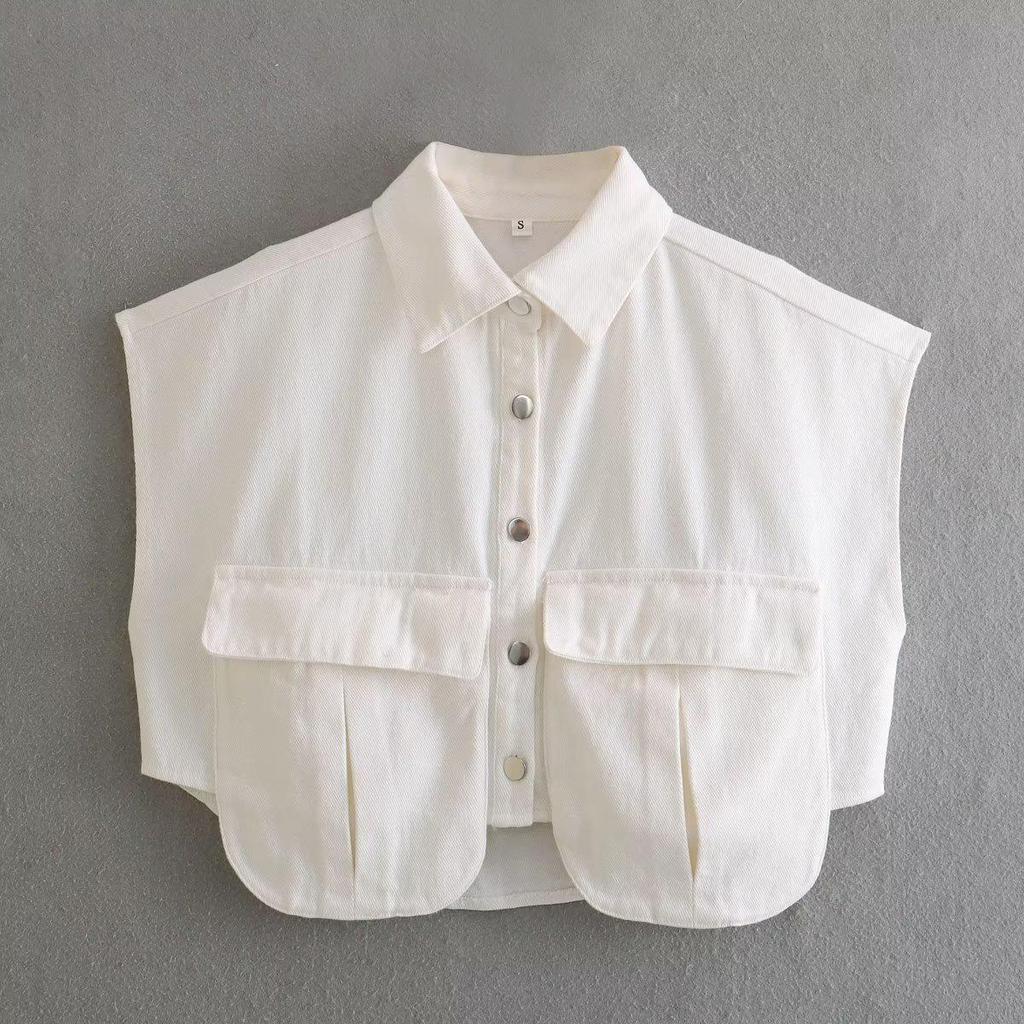 Women's Patchwork Irregular Polo Collar Denim Cardigan Top