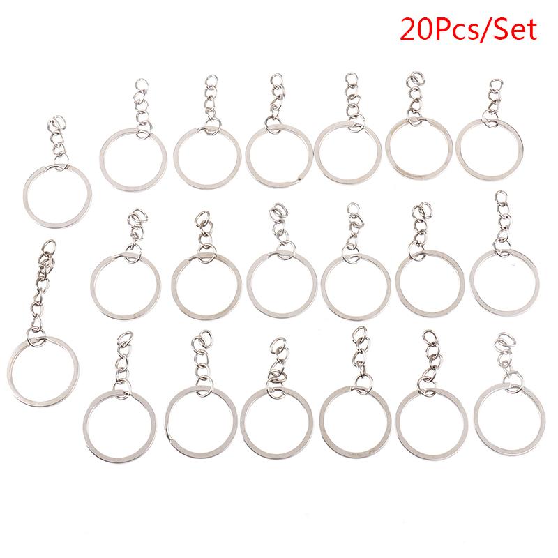 20 Pcs/Lot 28Mm Length Key Gold Silver Chains Key Ring Round Keychain