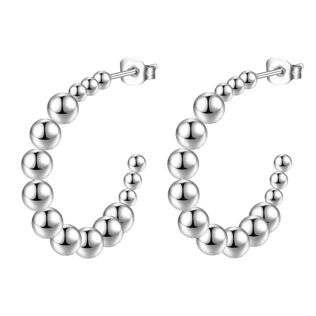 Elegant Stainless Steel Round Bead Earrings - Simple High-End European & American Style Stud Jewelry for Women