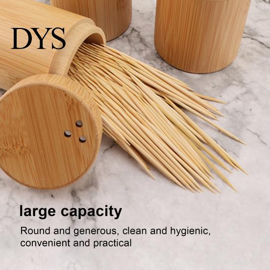 Toothpick Dispenser Storage Box Portable Dustproof Bamboo Large Capacity Round Tooth Pick Holder for Hotel