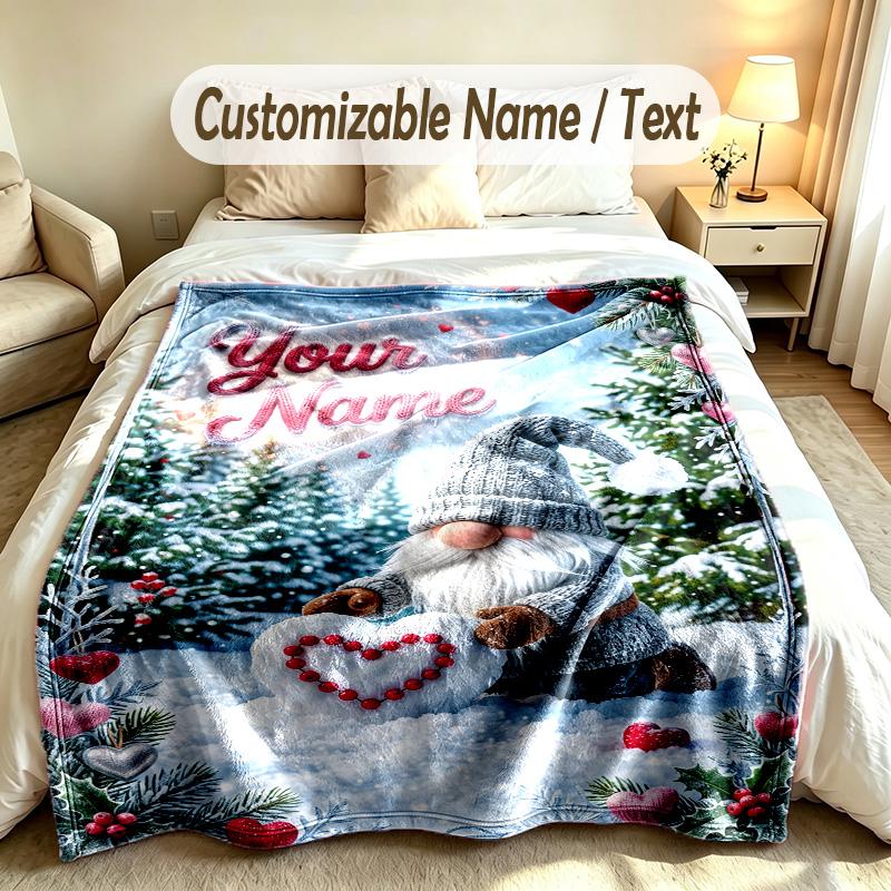 Gnome Theme Custom Blanket Personalized Name & Text Customized Soft Warm Throw Blanket Home Decor
