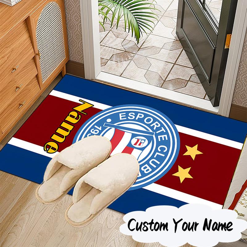 Custom Name Bahia FC Crest Design Rug for Living Room, Game Rooms, Office, Bedroom, Floor Mat Playful Design, fan gifts Christmas decor