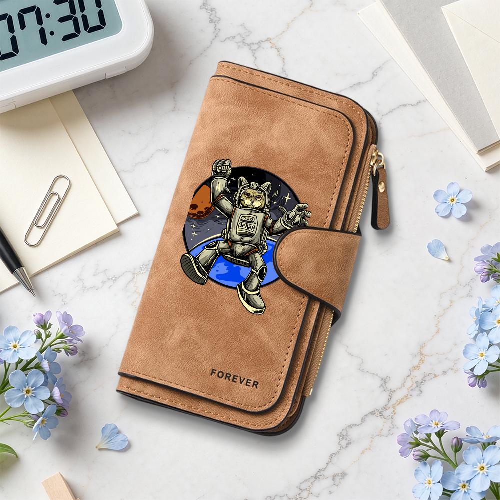 Cartoon Space Cat Astronaut Fashion Long Wallet Portable Purse