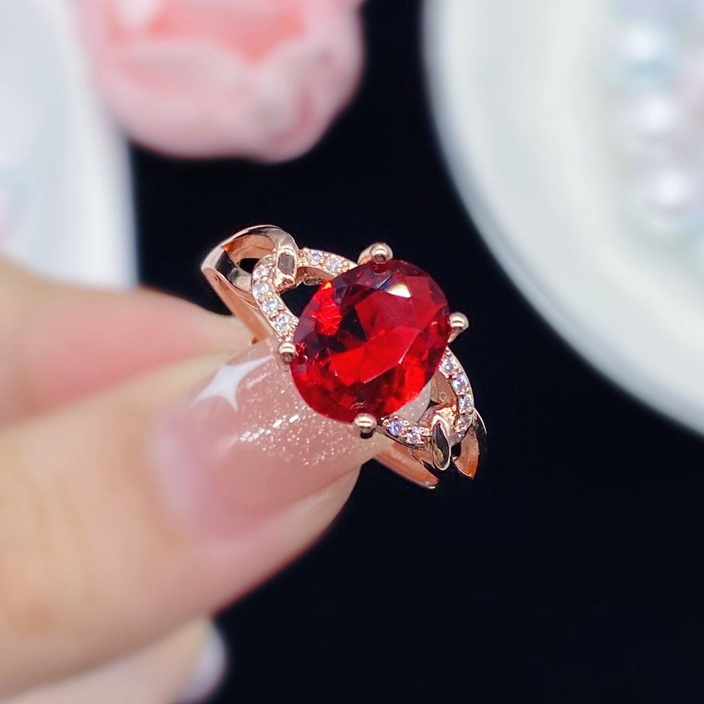 Luxurious Red Crystal Cross Knot Light Luxury Women’s Fashion Zircon Rose Ring