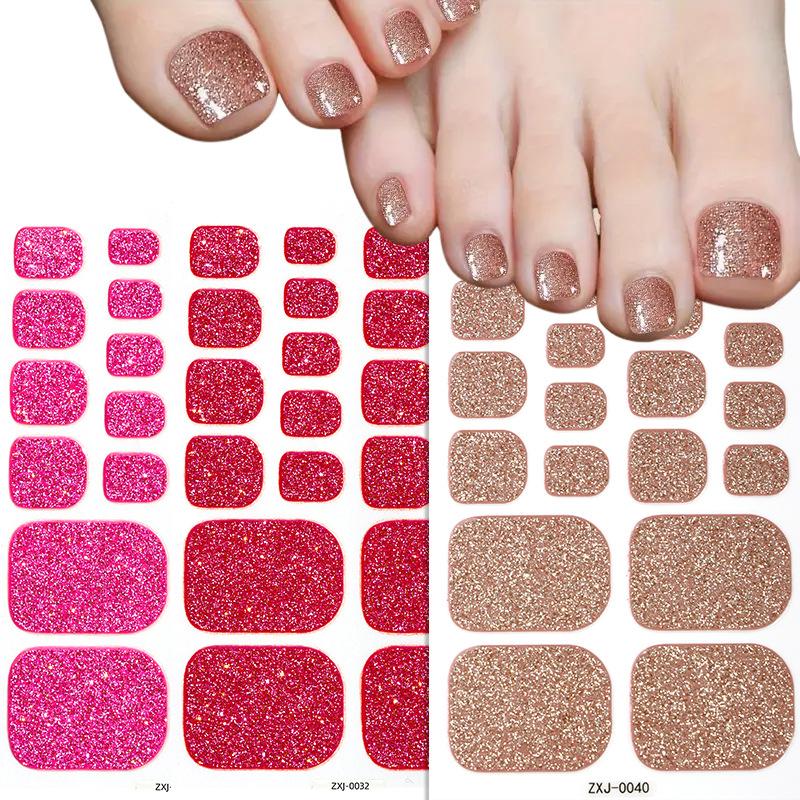 Solid Color Glitter Toenail Stickers, Popular Cross-border Toenail Stickers, Nail Art Stickers, Waterproof Toenail Stickers.