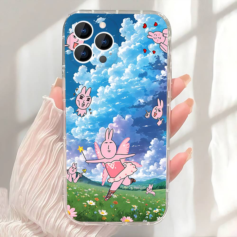 Pink Rabbit My Friend Transparent Soft Case for iPhone 17,16,15,14,13,12,11,Pro,Max,Plus, X,XS,XR,SE4,E Mini