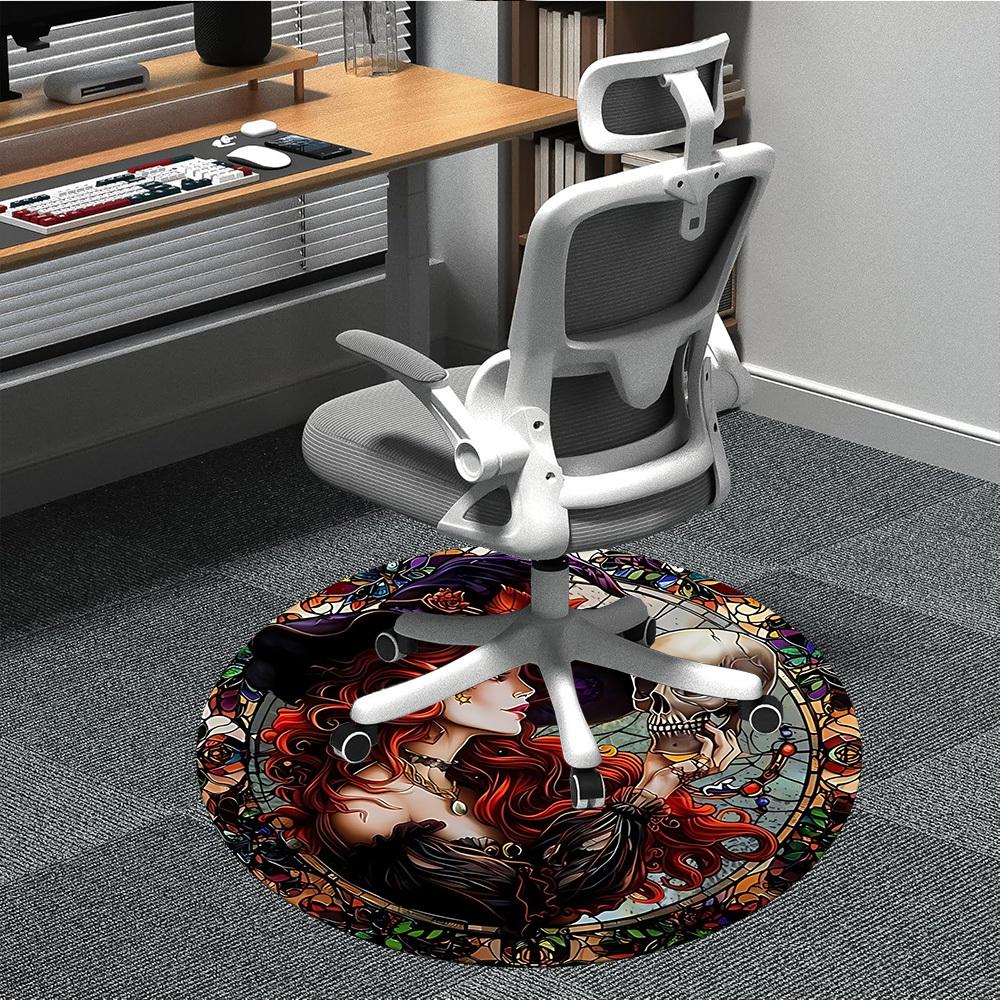 1PC Witch Skull Office Round Area Rug, Mat Suitable For Office, Under Office Chairs Bedroom Living Room Home Decor, Room Deco