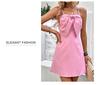 2026 Valentine's Day Pink Backless Bow Spaghetti Strap Dress for Women
