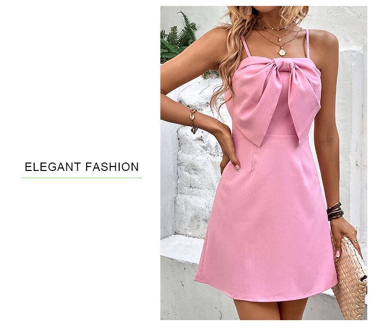 2026 Valentine's Day Pink Backless Bow Spaghetti Strap Dress for Women