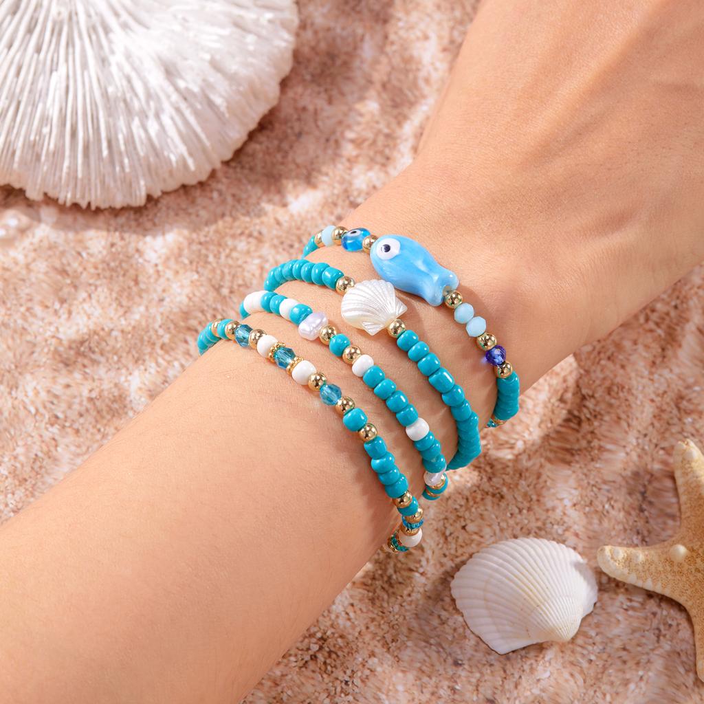 5Pcs/Set Bohemia Rice Beads Stacked Bracelets for Women Girl Handmade Imitation Pearl Crystal Bead Elastic Bracelet Jewelry Gift