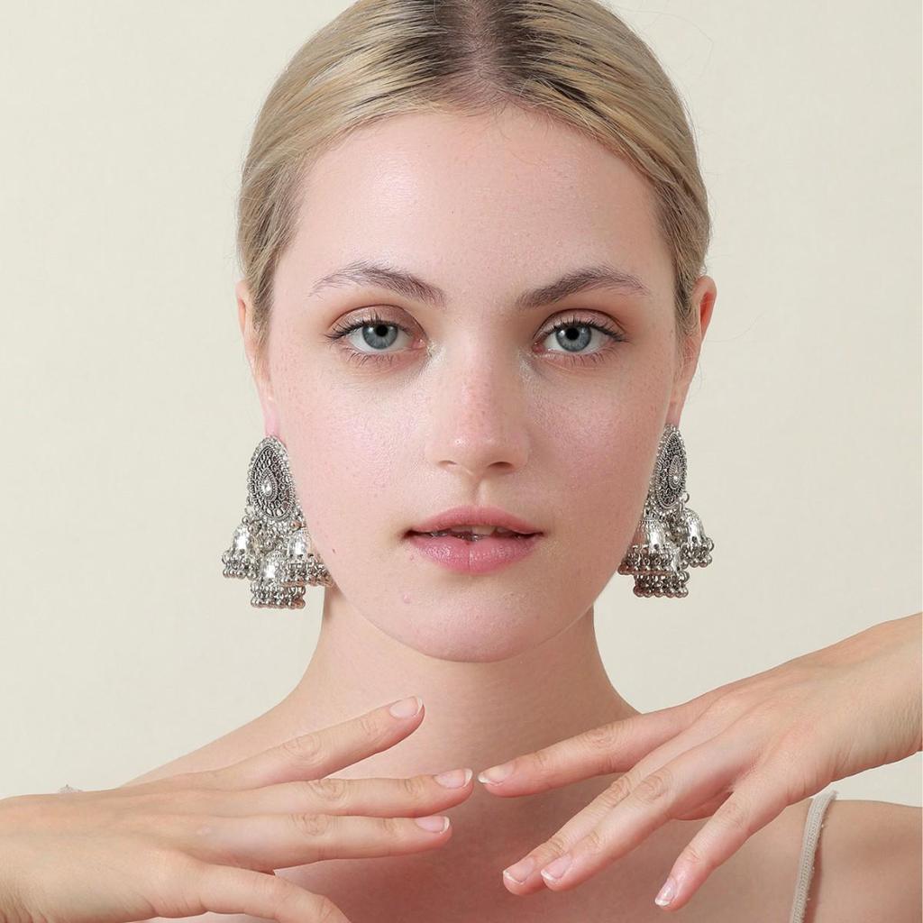 Vintage Indian Tassel Earrings with European and American Fashion Rhinestones