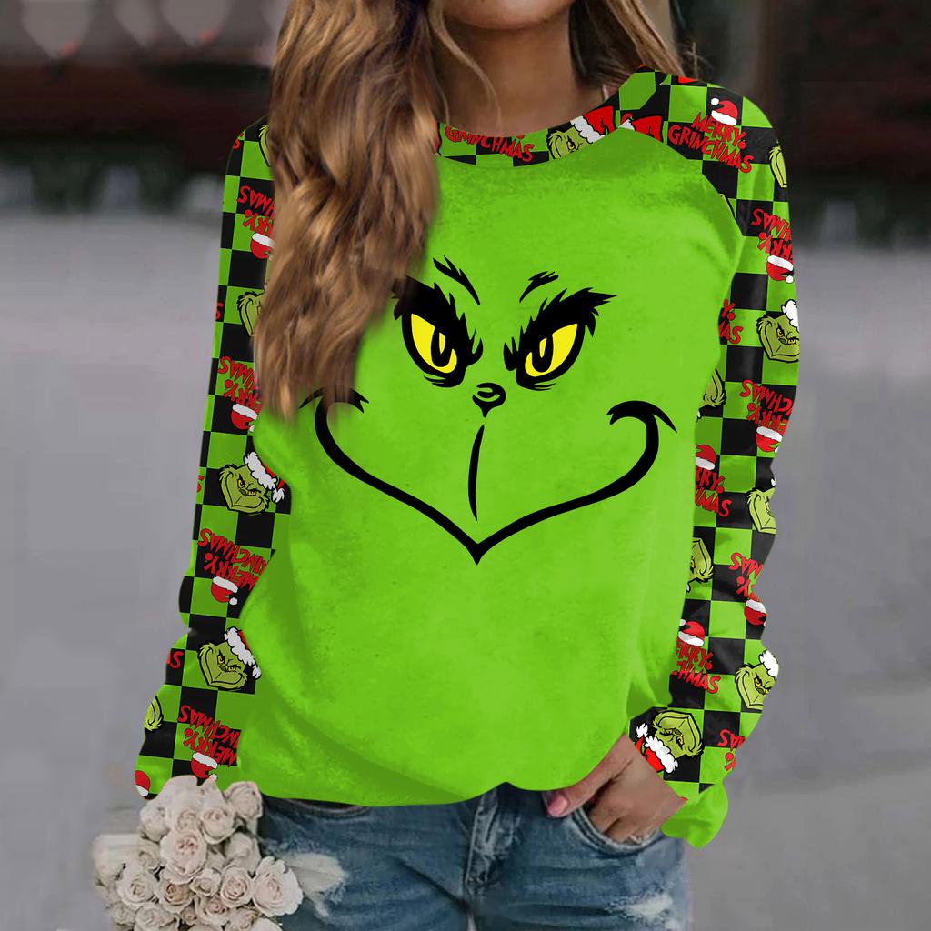 Women's Fashion Casual Long Sleeve Christmas Printed  Neck Sweatshirt Top