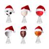 Rugby Christmas Tree Topper with Santa Hat Spring Base Bouncing Sports Ornament