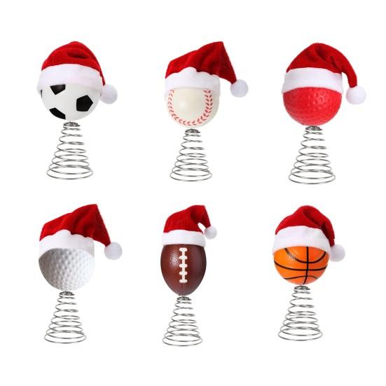 Rugby Christmas Tree Topper with Santa Hat Spring Base Bouncing Sports Ornament