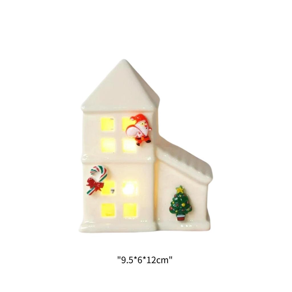 Ceramic Christmas Village House White LED Warm Lights for Party Table Winter