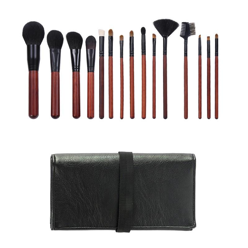 15-Piece Professional Makeup Brush Set With Natural Wool Bristles Wooden Handle Powder Contouring Blending