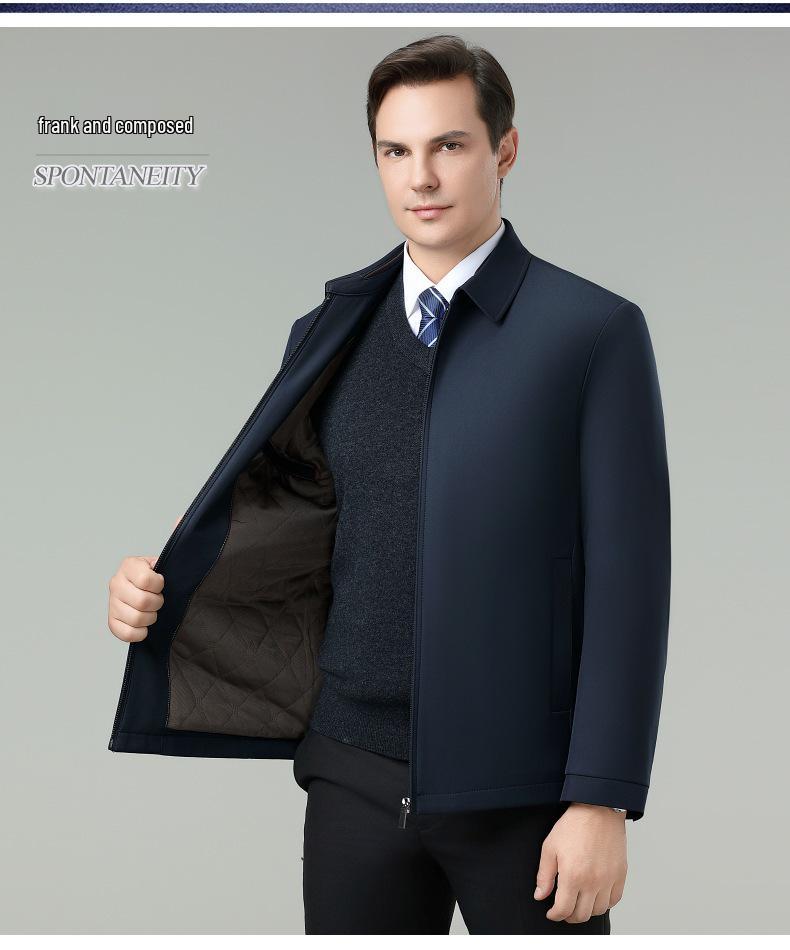 Brand Men's Cold-Proof Cotton Jacket: Autumn Winter Business Casual Non-Iron Warm Silk Coat for Middle-Aged Men