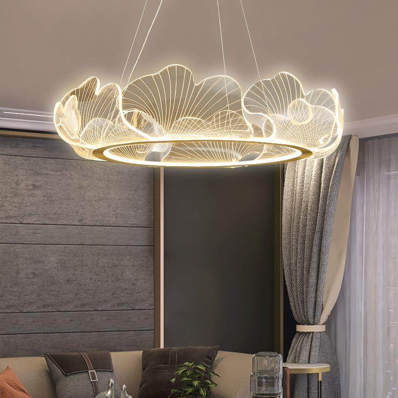 Wohnzimmer-Kronleuchter, moderne Acryl-Ginkgo-Pendelleuchte, LED-Kronleuchter für Esszimmer, Beleuchtungskörper