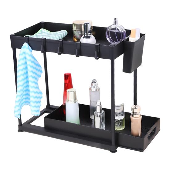 Bathroom Storage Rack with Hooks Pockets Drainage Double-layer Large Capacity And Pull-out Drawer Anti-skid