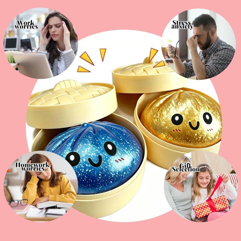 1 Stück Glitzer-Dampfbrötchen Squishy Mit Pop-Perle Langsamer Rückprall Realistisches Gesicht Design Tragbares Stressabbau-Spielzeug Für Tägliche Freizeit Und Geschenk