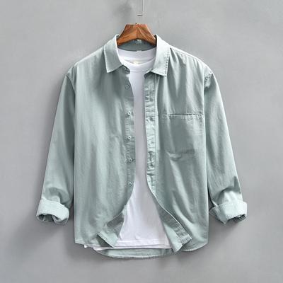 Japanese Style Cargo Mens Long Sleeved Shirts Spring and Autumn Casual Shirt Pocket Pure Cotton Button Shirt Daily Loose Top