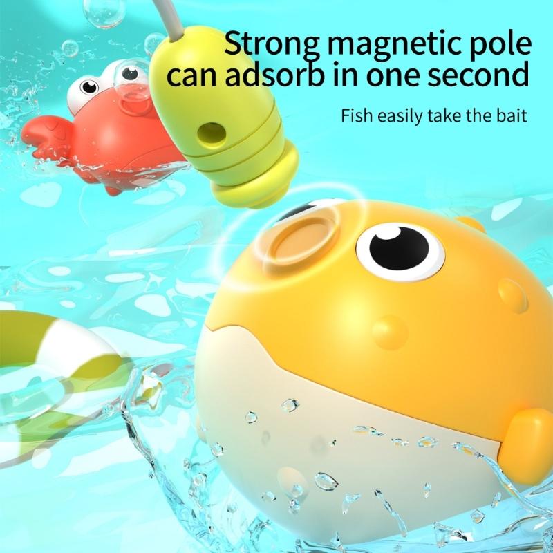 Interactive Light Up Bath Time Fishing Game with Model Fish Toy and Magnetic Fishing Rod Safe Bathtub Toy For Toddler