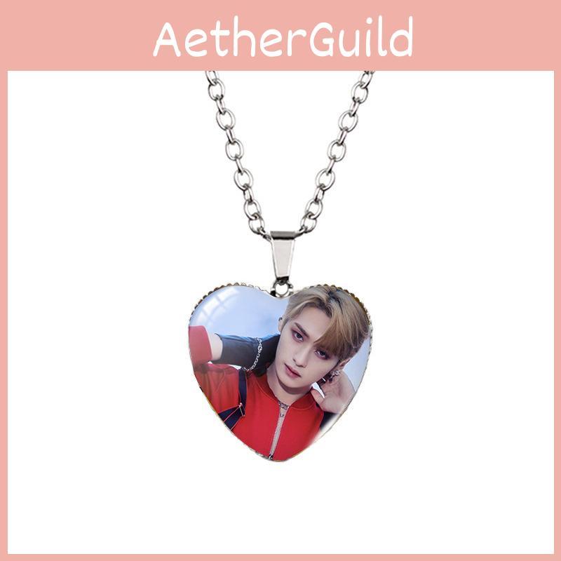 Stray Kids Heart Shaped Time Gem Pendant Necklace For Trendy Boys With Regular Chain