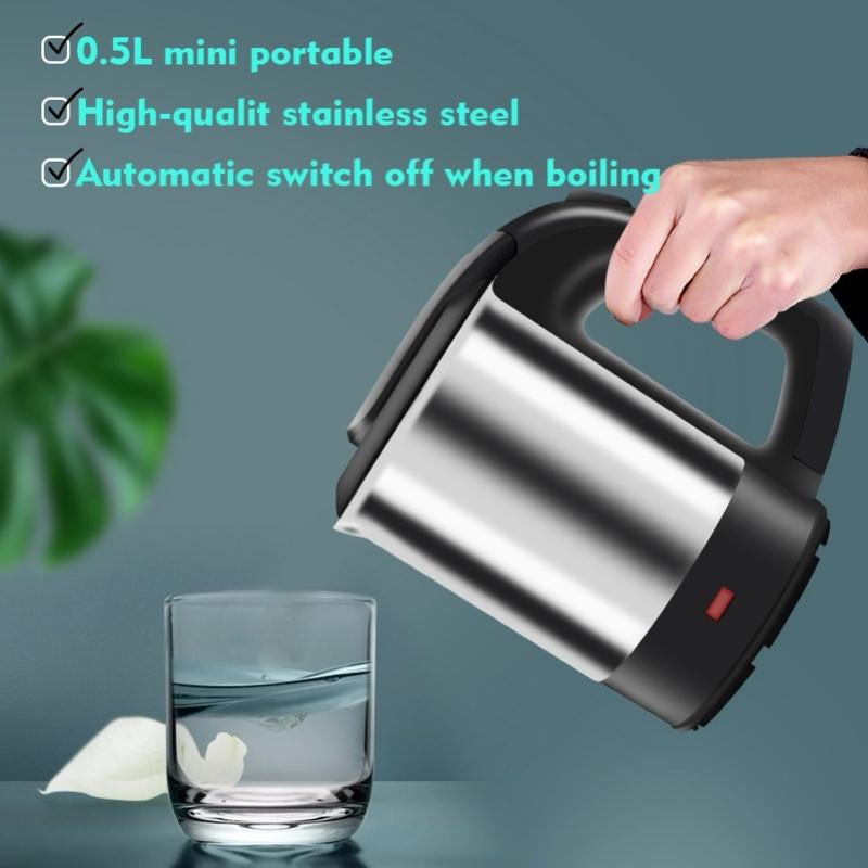 Mini Stainless Steel Electric Kettle, Automatic Power Off, Portable Travel Water Boiler Pot, 0.5L