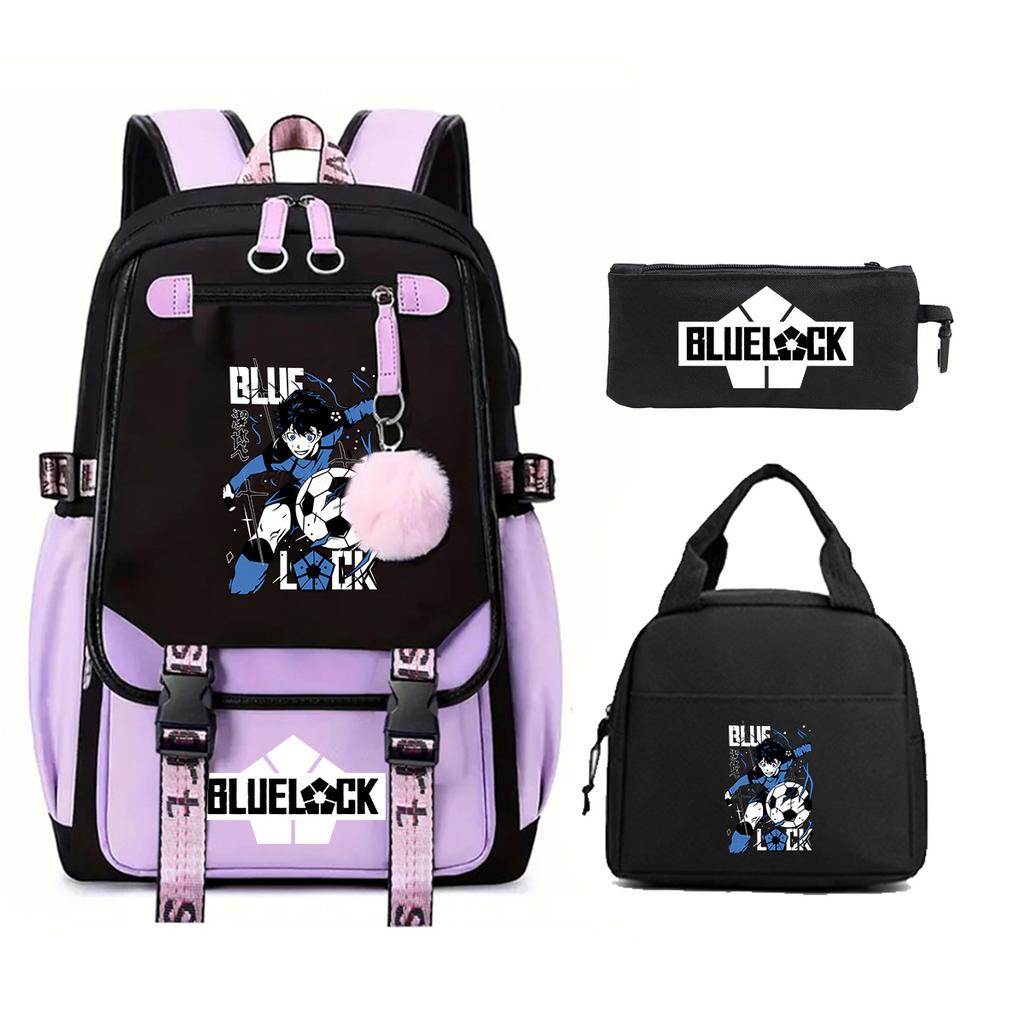 Peripheral Printed Backpack Leisure Student School Bag Pencil Bag Lunch Bag Set