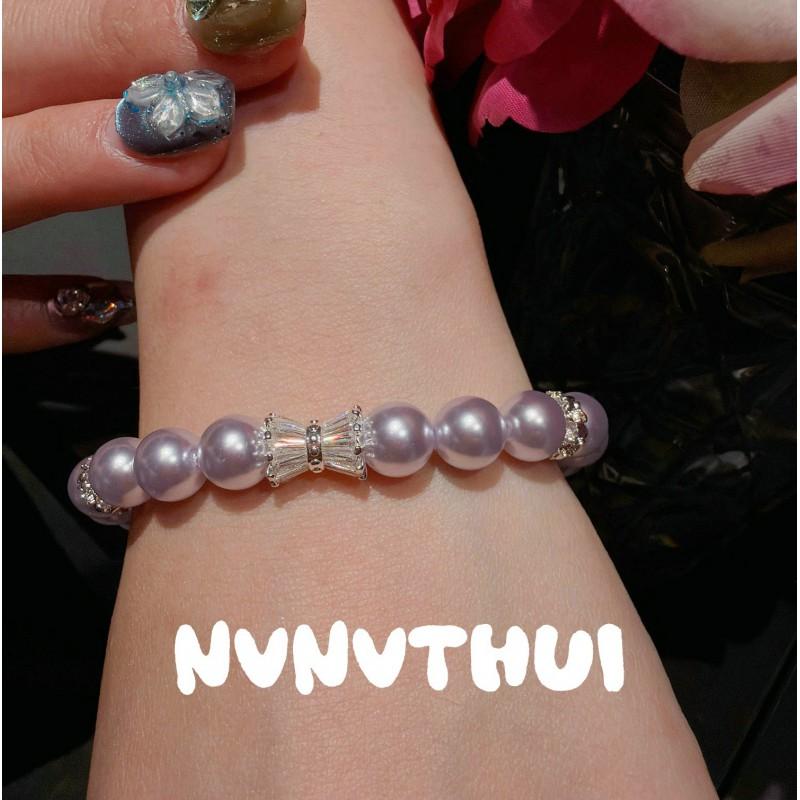 Elegant Pearl Cubic Zirconia Bracelet With Pink Purple Rose Tone Geometric Beaded Design New Chinese Style Hand Jewelry