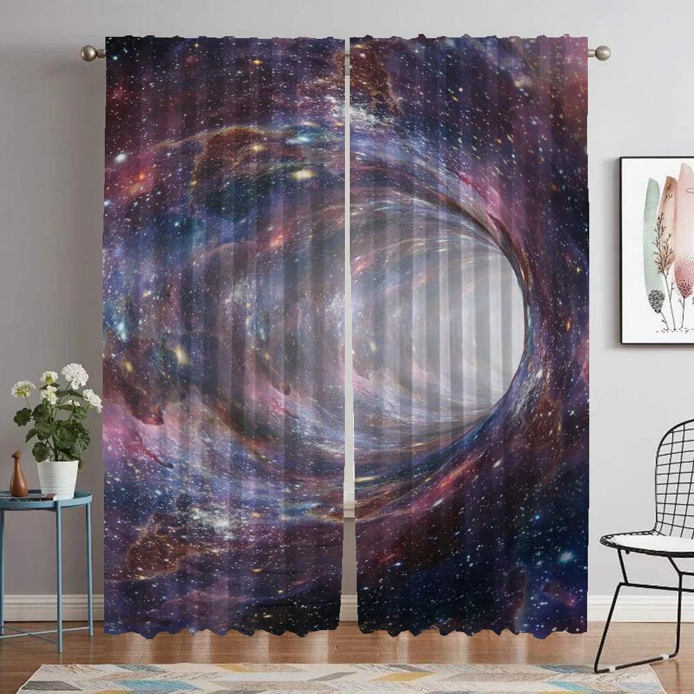 Cosmic Nebula Window Curtain for Room 2 Panel Blackout Curtains Shades Partition Tulle for Bedroom Halloween Decoration Living