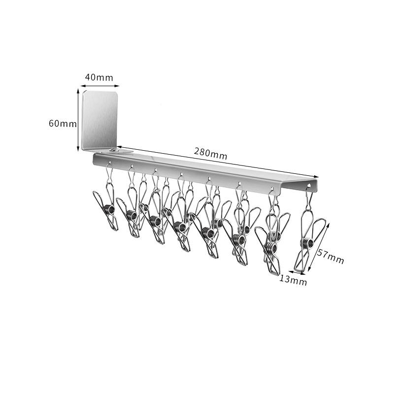 

Вешалка для носков из нержавеющей стали, настенная подвеска для балкона, зажим для сушки одежды с несколькими зажимами, без перфорации, вращающийся, ветрозащитный зажим для детских носков