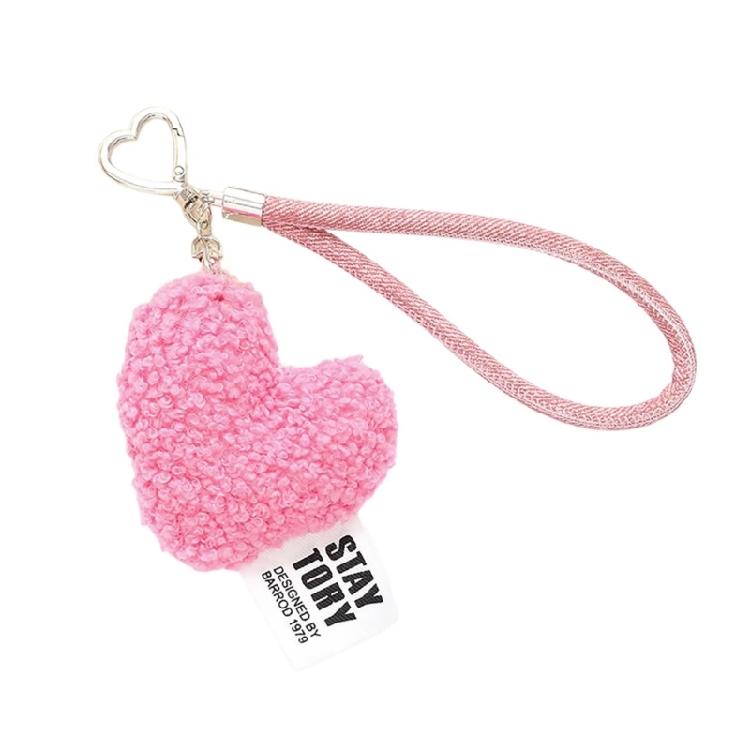 Sweet Plush Love Heart Pendant Wristlet Keychain Bag Charm Keyring Pendant Lanyard for Backpack Coin Purse Decoration